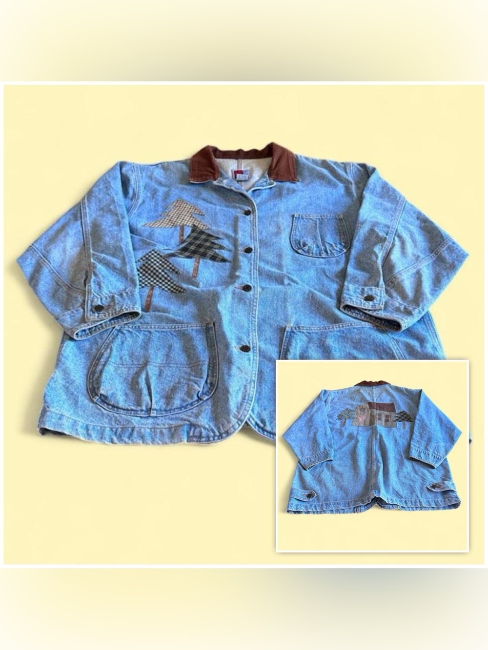 Vintage Patchwork Embroidered Denim Chore Barn Jacket Women’s Size XL